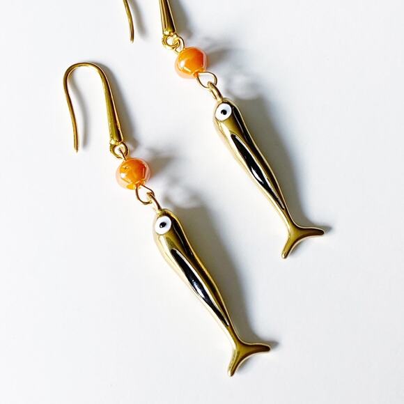 NEW Hand Painted Sardine Drop Earrings - Picture 1 of 11